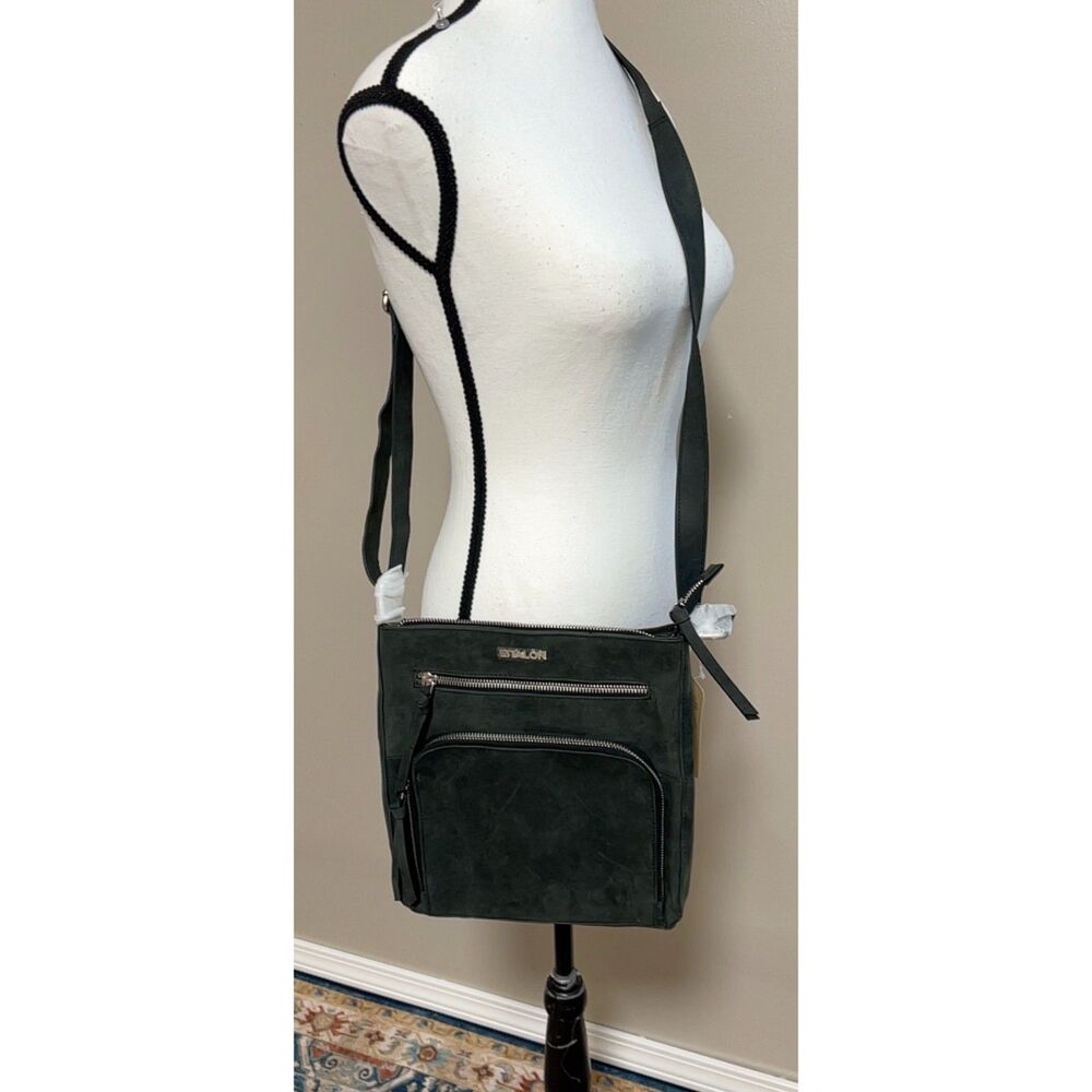 NWT Estalon charcoal gray distressed leather crossbody bag